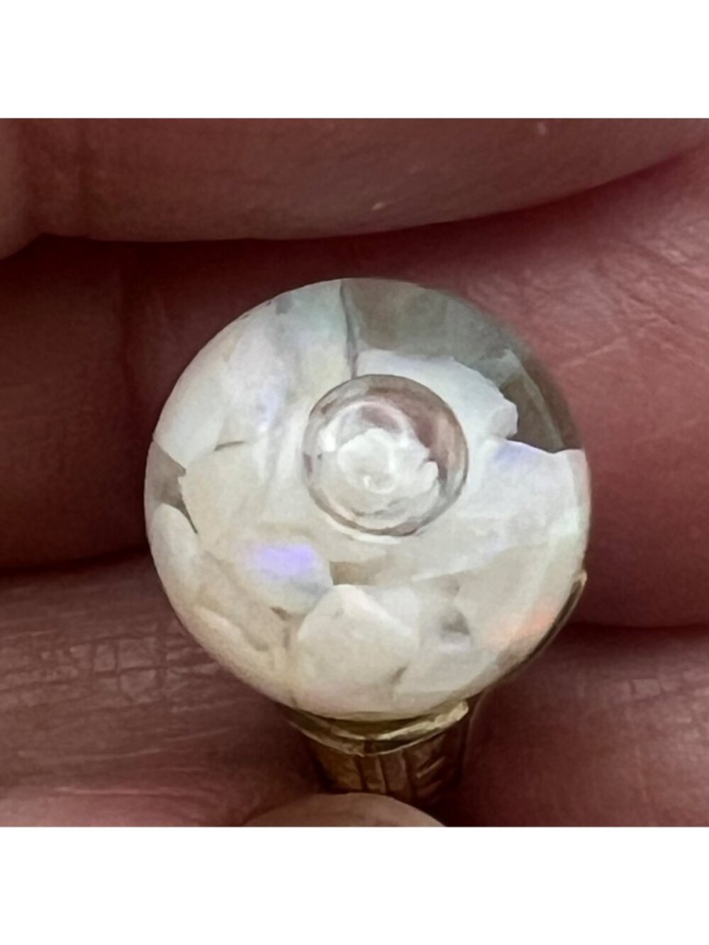 Vintage Gold Filled Pendant Necklace Floating Opal Chip 1/20 12K Glass Orb - Picture 12 of 13